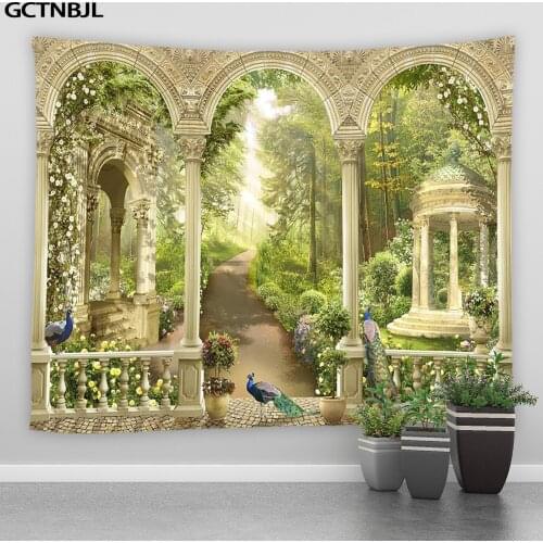 Landscape Big Tapestry Peacocks Forest Chinese Style Ink Painting Mountain Water Hippie Wall Hanging Tapestries Bedroom Blanket