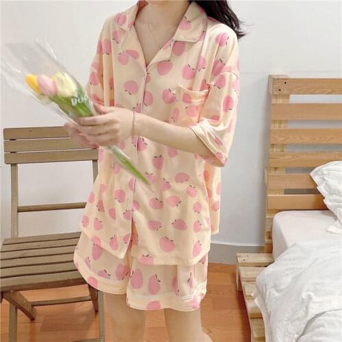 XEJ Peach Pajamas Woman Summer Pijama Kawaii Home Clothes for Women Pyjamas Short Pajama for Women Sleepwear Women Nightie