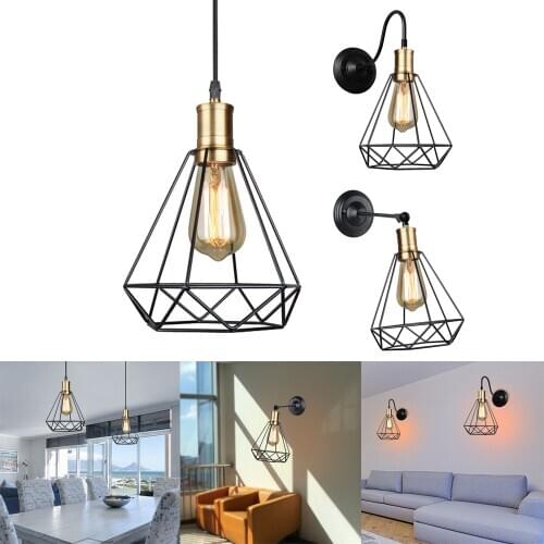 Pendant Lights Modern Vintage Industrial Cage Iron Art Diamond Pyramid Home Living Room Pendant Lamp Hanging Light Fixture Decor