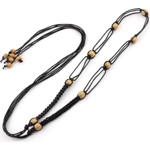 Woven Thin Waist rope women 2020 Fashion Tassel Vintage Wooden Beads Decorative Belt design waistband women