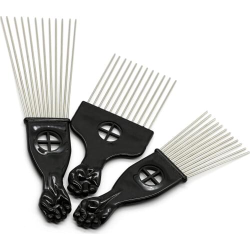 3 Pcs Different Size Afro Hairdressing Fork Comb Stainless Steel Wide Teeth Hairbrush PP Handle Flat Pins Hairstyle Styling Tool