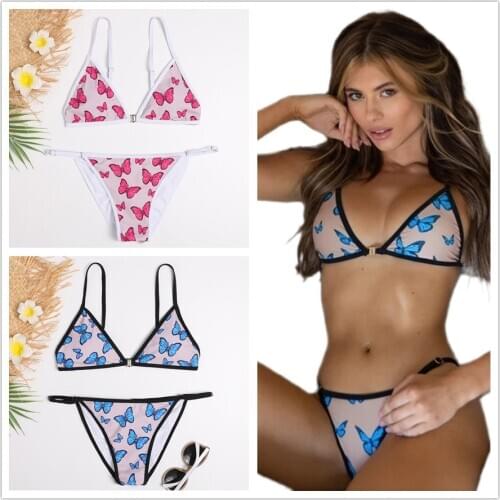 Sexy Brazilian Push Up Bikinis Triangle Swimwear Women Butterfly Print Bikini Set String Ruce Bathing Suit Beach Wear Biquini