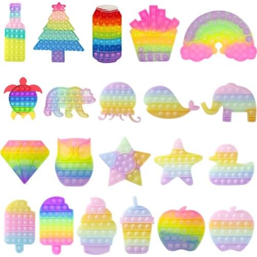 Silicone Push Bubble Colorful Turtle Sensory Fidget Toys Adults Kids Autism Stress Reliever Fidget Anxiety Relief Funny Toys