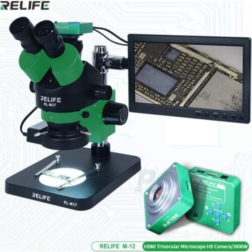 RELIFE RL-M3T-B1+M13 38 Megaplxed HDMI Camera + HDMI Screen 0.7-4.5x Trinocular HD Stereo Microscope