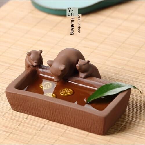 Fun Three Little Pigs Drink Three Happy Home Raw Ore Clay Tea Ornaments Tea Set Decoration Tea Set Accessories Tea Decoration
