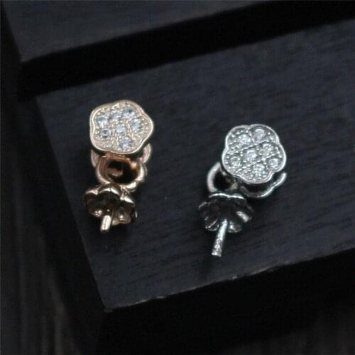 100% 925 Sterling Silver Zircon Flower Connector End Cap Clasp For Jades Crystal Beads Pendant Hook Clasps DIY Jewelry Making