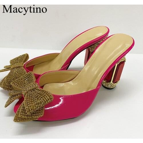 Bowknot Rhinestone Lady Strange Heel High Heels Flower Round Toe Glass Heel Fashion Party High Heel Slippers
