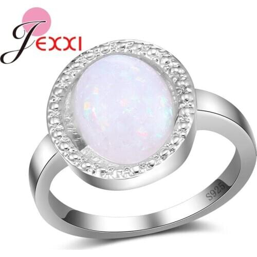 Brand Big Round Opal Stone Party Rings For Women Jewelry 925 Sterling Silver Female Finger Ring Gift Fast Shipping