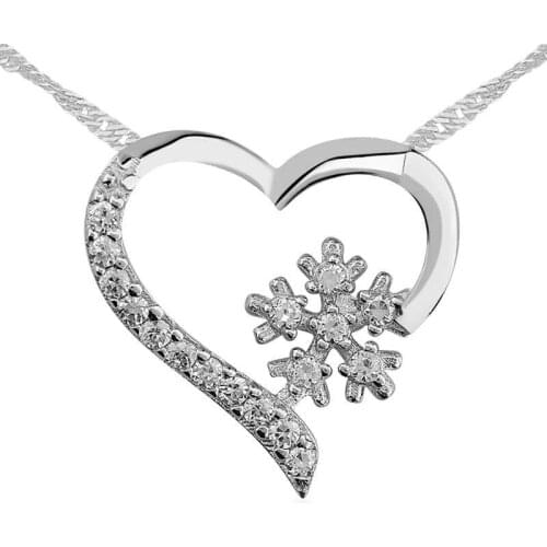Silver Snowflake Heart Lady Necklace