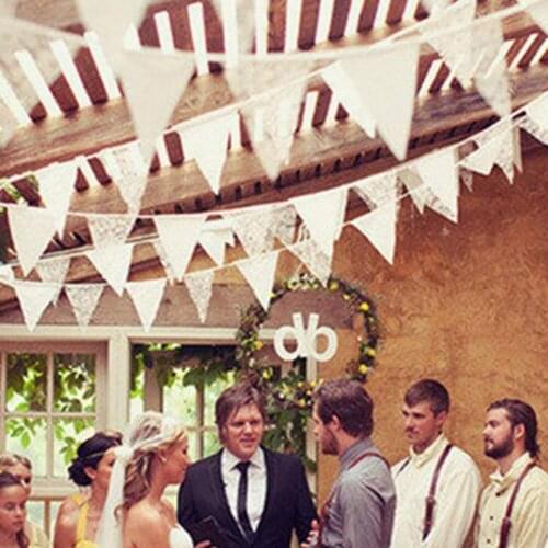 10pcs 2.5m Wedding Decoration Romantic Vintage Shabby Ivory Lace Banner Flag Garlands Party Home Decor