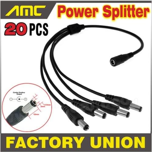 20pcs/lot Surveillance dc power splitter cable 12V Pigtail 2.1*5.5mm 1 Female to 4 Male CCTV Cable Plug for CCTV Camera