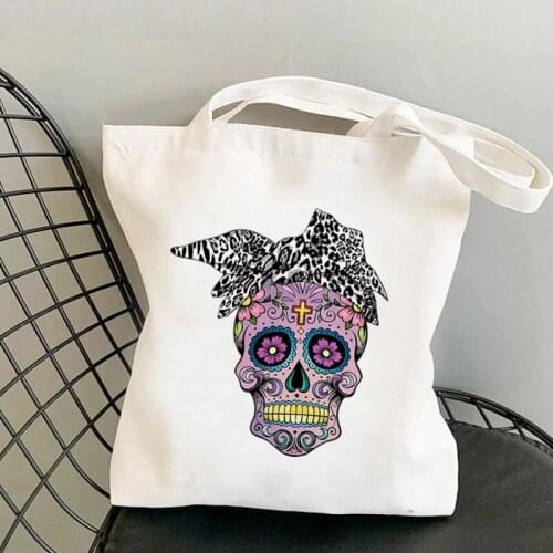 2021 Shopper Bandana Sugar Skull Printed Tote Bag women Harajuku shopper handbag Shoulder shopping bag Lady Canvas Bag