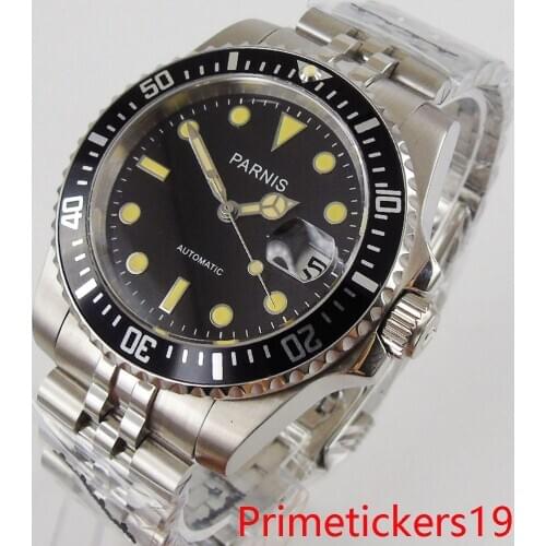 40mm parnis men watch auto date jubilee miyota8215 movement sapphire crystal stainless steel band