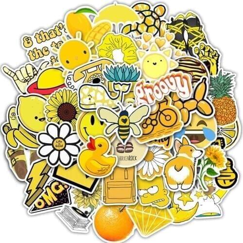 50Pcs Lovely Cute VSCO All Yellow Stickers Pack Vinyl Decals Car Laptop Stickers Luggage Notebook Bottle Decals