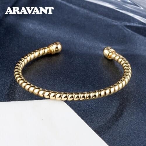 925 Silver 5MM Open Cuff Bracelet Bangle For Women Double Bead Twisted Bangles Silver Jewelry