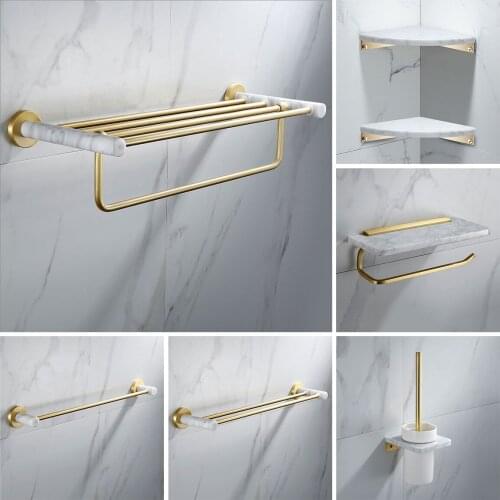 Bathroom Accessories Brushed Gold Bathroom Hardware Set Towel Rack Paper Holder Toilet Brush Holder Towel Bar Bath Corner Shelf