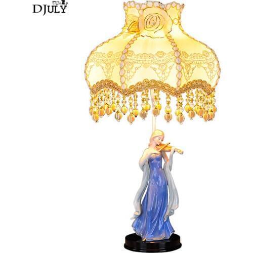 Art deco Pure beauty Ceramic table lamp retro Lace Lampshade Romantic bedroom bedside lamp wedding room decoration light table