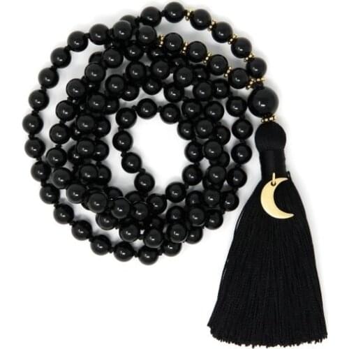 Black Tourmaline Mala Beads Moon Mala Knotted Japa Mala 108 Buddhist Prayer Beads