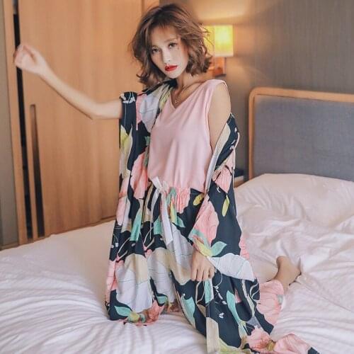 BZEL Pink Floral Pajamas Set Soft Cotton Sleepwear Vest Shorts Pants Nightgowns 4 PCS Plus Size Loose Homewear Fashion Nightwear