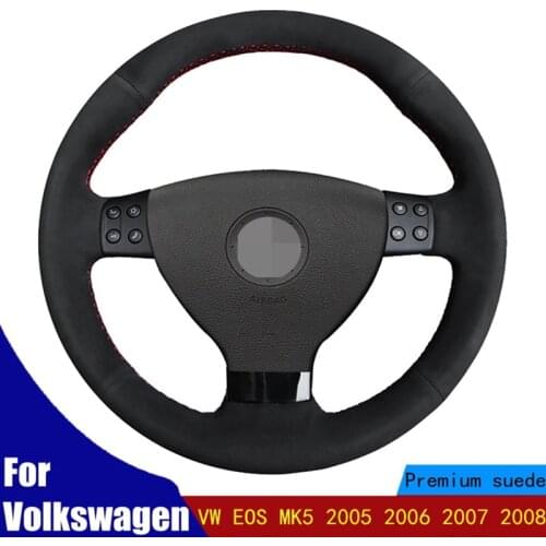 DIY Car Steering Wheel Covers Wrap Comfortable Non-slip Black Suede For Volkswagen VW EOS MK5 2005 2006 2007 2008