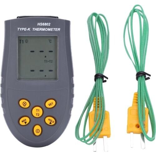 Digital Thermometer Meter Double Row 3-1/2 Digit Dual‑Channel LCD Display Temperature Measuring Equipment HS6802 Testing Tool