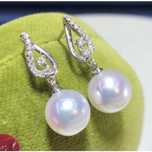 D316 Pure 925 Sterling Silver 8-9mm Fine Jewelry Fresh Water White Pearls Dangle Earrings for Women Fine Pearl Earrings