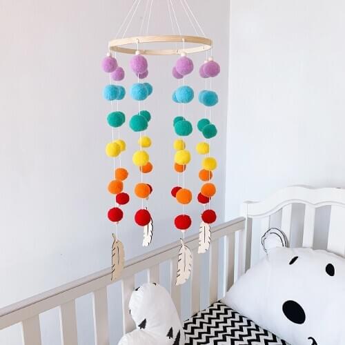 Wooden Baby Stars Rattles Mobile Wool Balls Wind Chimes Bell Toys Infant Room Bed Hanging Tent Decor Nursing Children Baby Toys