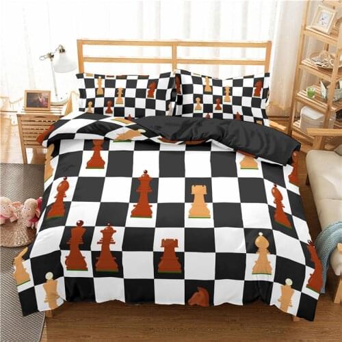 Home Textile Luxury 3D Chess Board Print 2/3Pcs Comfortable Duvet Cover Pillowcase Bedding Sets Queen and King EU/US/AU Size