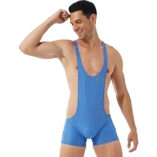 Stretchy Bodysuit Men Sleepwear Sexy Wrestling Singlet Fitness Sportswear Sleeveless Skinny Jumpsuit Leotard Bodycon Loungewear