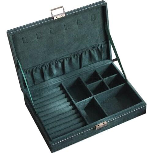 French retro Dark Green Suede jewelry box Earrings Necklace Jewelry Box Gift