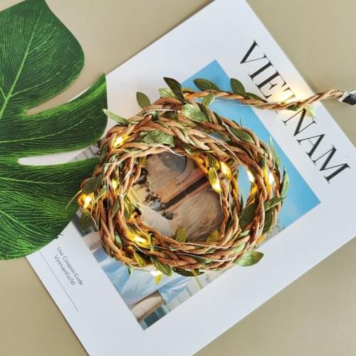 2M Hemp Cord String Light Green Leaves Decoration Light