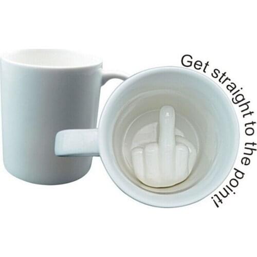 Hot Arrival Creative Design White Middle Finger Style Novelty Mixing Coffee Milk Cup Funny Ceramic Mug Water Cup
