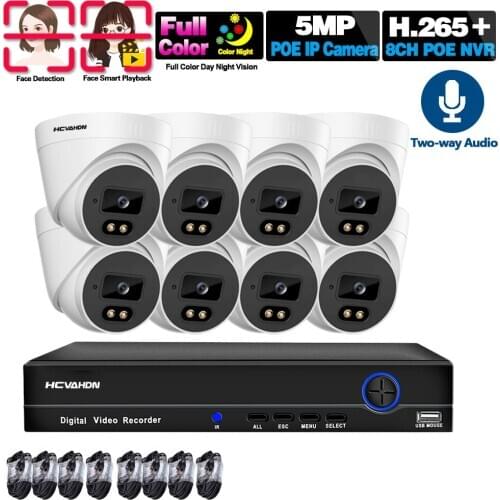 Face Detection IP CCTV Security Camera Video Surveillance 5MP Outdoor POE 8CH NVR Kit Color Night Vison Monitoring Camera Set