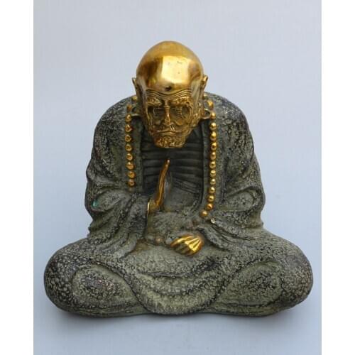 Collection Chinese QingDyansty old bonze statue of Buddha Bodhidharma, free shipping
