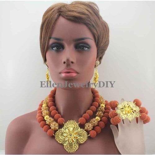 Nigerian Wedding African earrings Beads Rushed Classic Women Jewelry Set New Arrived Nigerian Set Necklace African Beads W13235