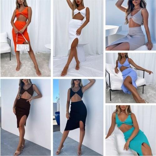 Two Piece Sets 2 Piece Set Women Summer Ribbed Crop Tops And Skirts Set Matching Sets Woman Two Pieces Outfits White Black