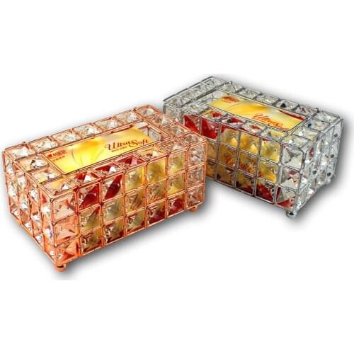 Tissue Case Storage Box Shinning Gold Silver Glass Paper Container for Restaurant Car Home Hotel