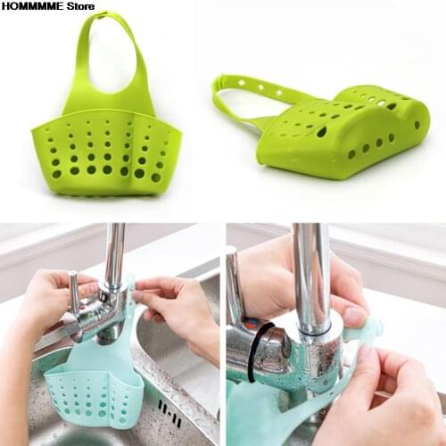 Creative Kitchen Bathroom Sink Suction Sponge Hanging Shelving Rack Drain Faucet Dish Cloths Bags Storage Baskets Cleaning Tool