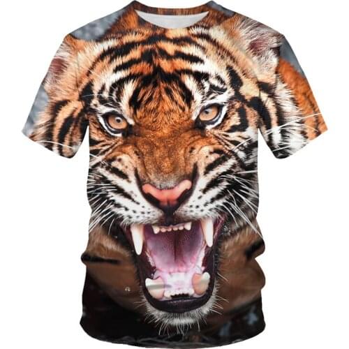 2021 summer fashion new king of beasts tiger 3D printing pattern mens short-sleeved trend casual T-shirt apparel