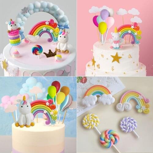 Mini Cute Rainbow Cake Topper Unicorn Brithday Party Supplies Gift Rainbow Cake Topper Decor 1st Girl Birthday Cake Decor
