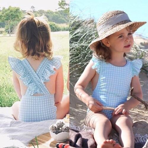 Toddler Girls Monokini Swimsuit with Swim Cap Set Ruffles Striped Beach Swimwear