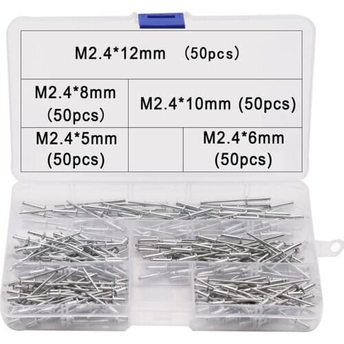 250PCS M2.4 Sliver Aluminium Round Head Blind Rivets Nail Pop Rivets Length 5-12mm Kit