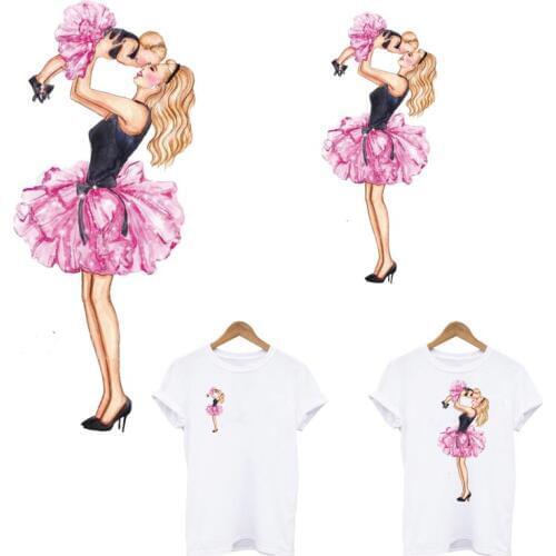 Mom With Baby Iron On patches For Clothing DIY Thermal Transfers Sticker On Clothes Baby Girl T-shirt Appliqued Decoration Patch