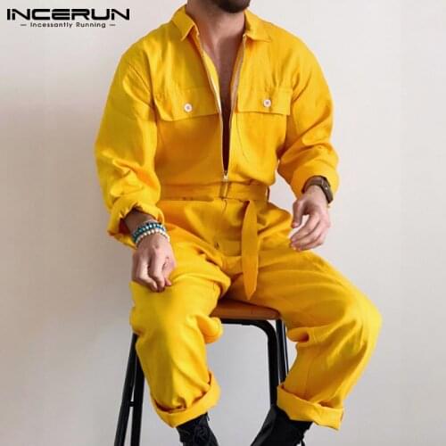 2021 Top New Stylish Hot Sale Mens Overalls Casual Streetwear Rompers Retro Style Solid Zipper Trousers Jumpsuit S-5XL INCERUN