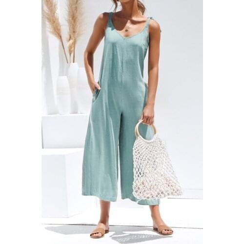 New women solid fresh overalls jumpsuits vogue candy color summer casual rompers trousers playsuits woman jumpsuit backless