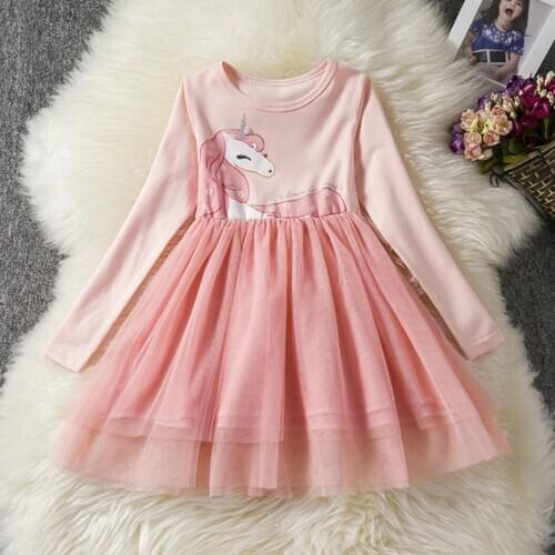 New arrival 2020 baby autumn winter dress for 2-7 years girls babe girls outwear dress new style dress long sleeve unicorn mesh