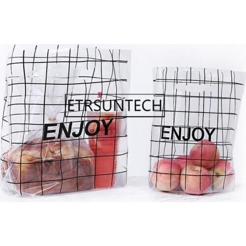 300pcs Plaid Plastic Gift Bag with Handle Party Wedding Candy Cake Wrapping Food Takeaway Reusable Grocery Bag