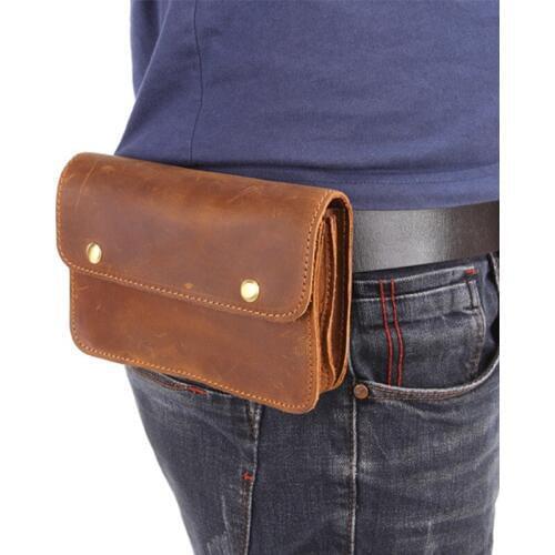 BISI GORO cow leather phone coin waist bag fashion Wear belt pocket Multi-function heuptas heren outdoor Wear-resistant pack