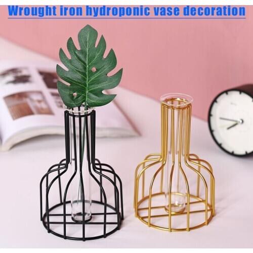Romantic Geometric Glass Iron Dried Flower Vases Pot for Home Living Room Decoration B88
