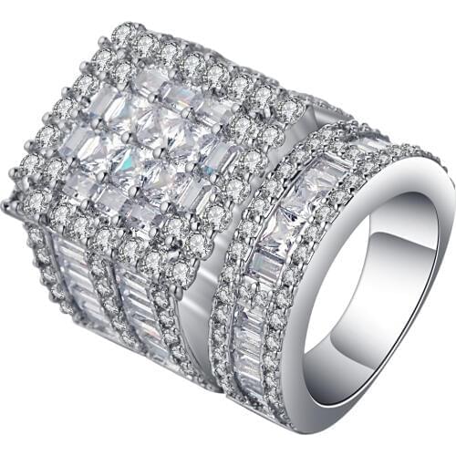 Luxury Fashion Silver Color 2 Pieces Ring Sets AAA+ CZ Cubic Zirconia Engagement Rings For Women Distribution